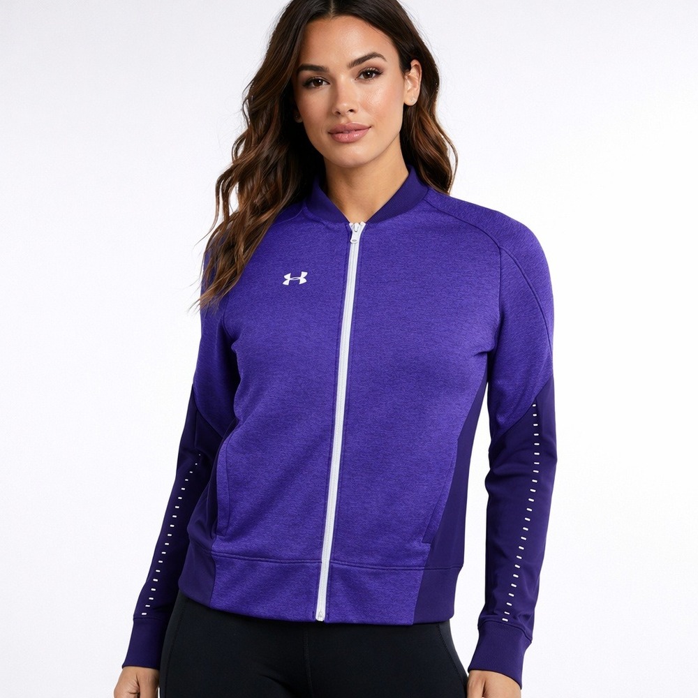 Under Armour Qualifier Knit Warm-Up Full Zip Jacket Small Purple Reflect Cycling